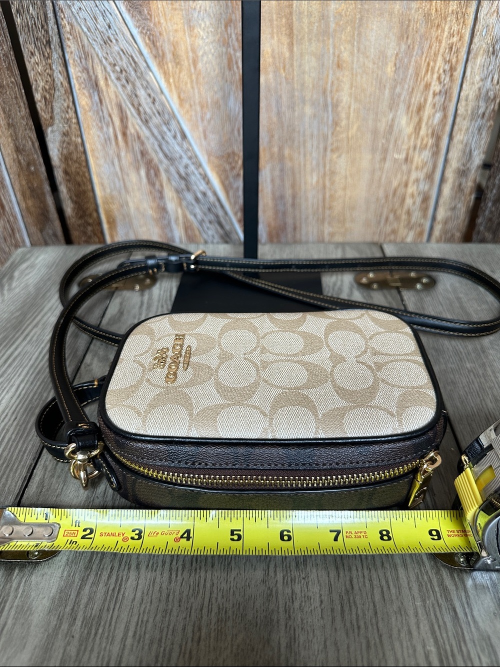 Coach Eva Phone Crossbody In Blocked Signature Canvas Light Khaki/Brown - Picture 12 of 15